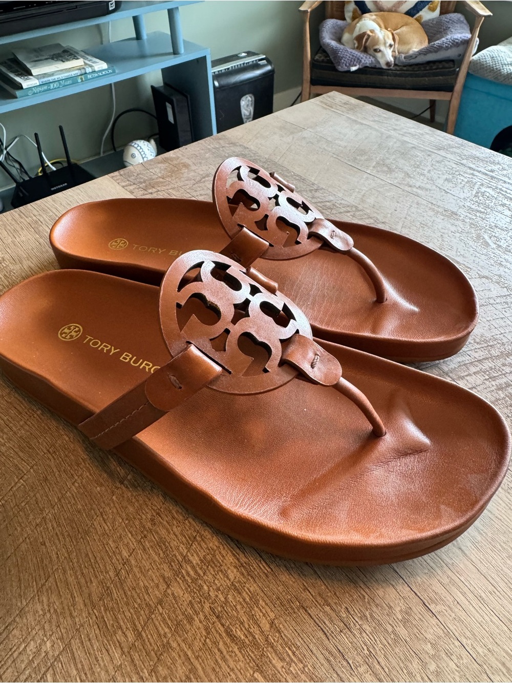 Tory Burch Leather Thong Sandals in Cognac Brown